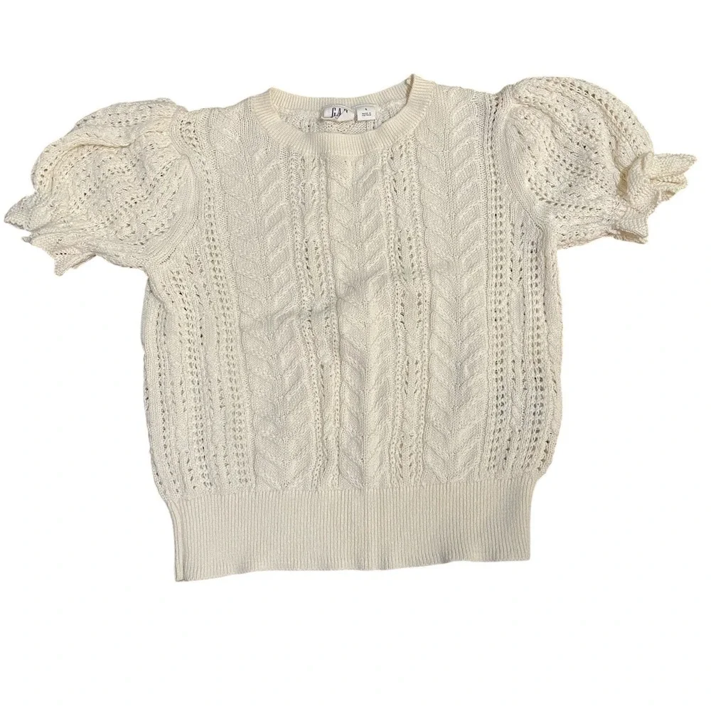 Gap Kids Girls Size Small Cream Cable Knit Short Sleeve Sweater Boho Cottagecore